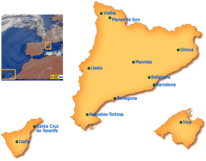 Mapa d'Espanya amb les localitats estudiades