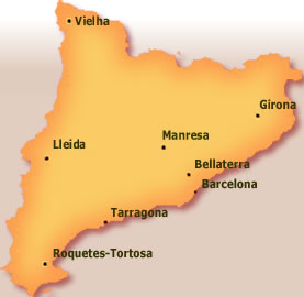 Mapa de Catalunya con las localidades estudiadas
